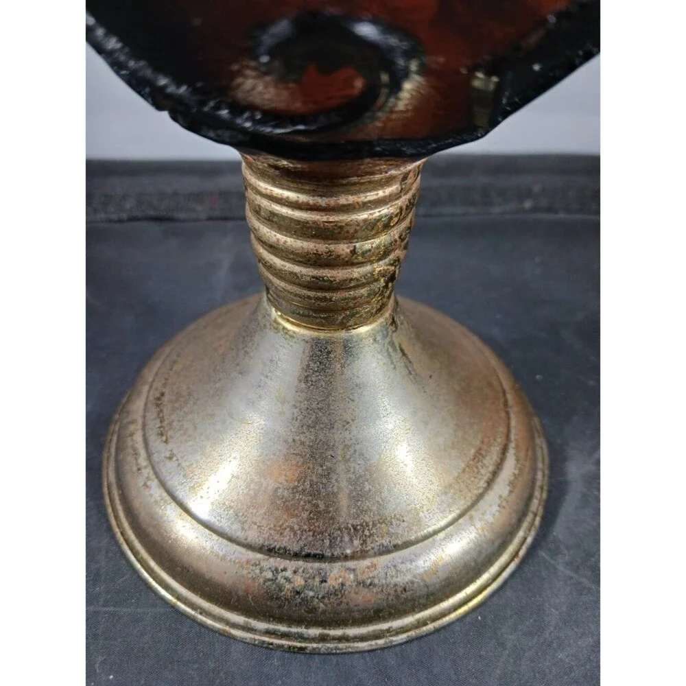 Vintage Large Amber Glass Oil Lamp